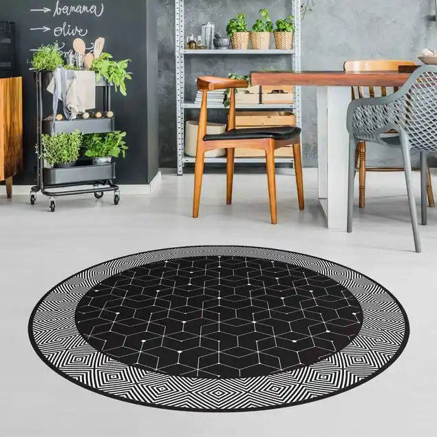 Geometrische Fliesen Punktlinien Schwarz mit Bordüre Top-Seller