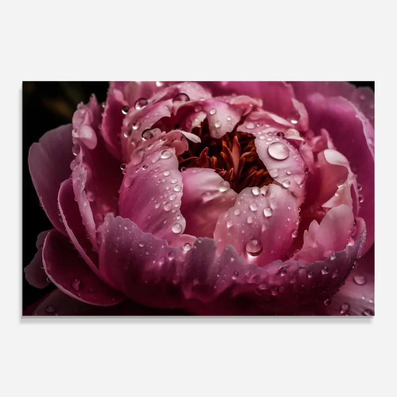 Abverkauf Glasbild Peony Close Up After Rain