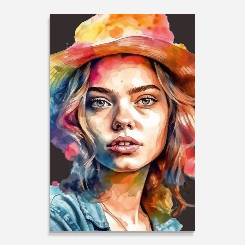 Abverkauf Glasbild Hat Portrait Girl