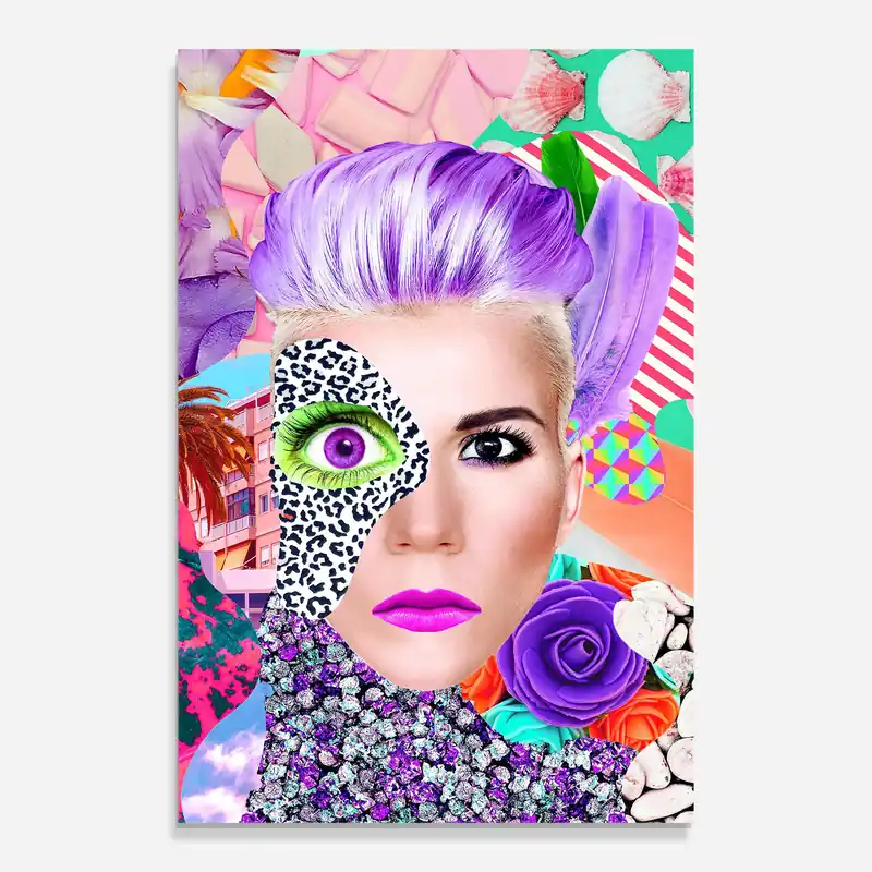 Abverkauf Glasbild Art Collage Lady