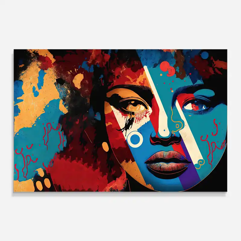 Glasbild Abstract Blue Yellow Woman Neu