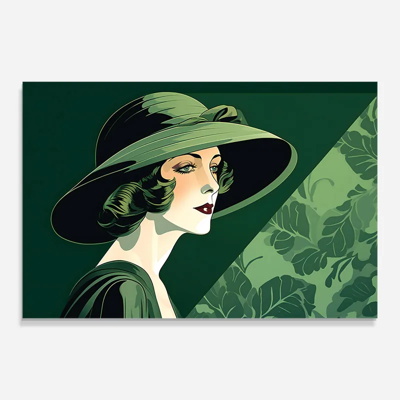 Direkt Vom Hersteller Glasbild Green Woman Painting