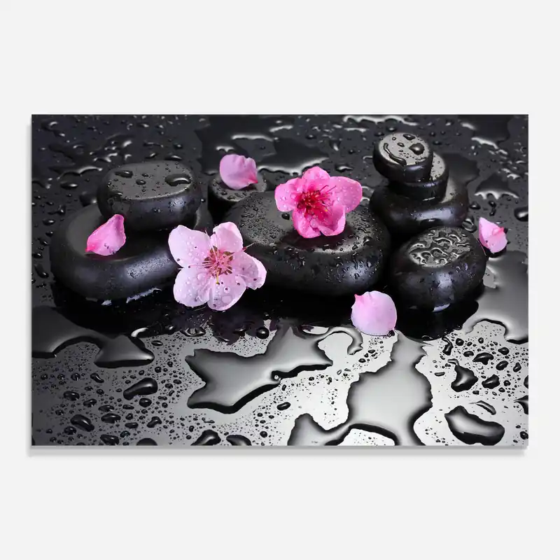 Gratis Versand Glasbild Pink Flowers Stones