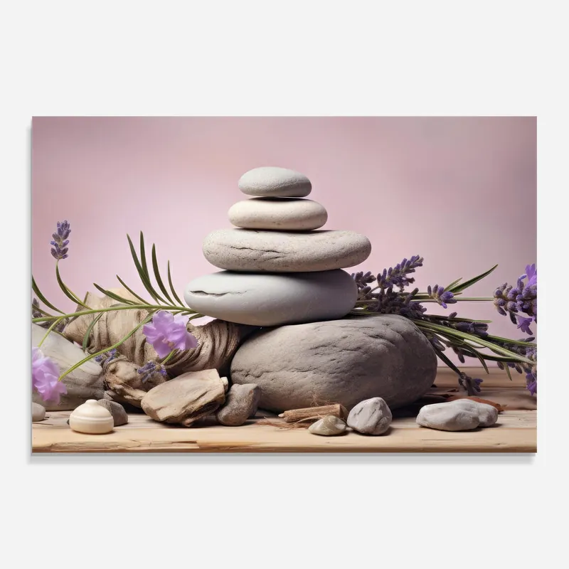 Abverkauf Glasbild Purple Flower Stones