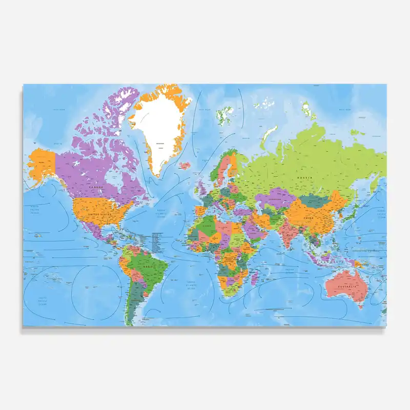 Schneller Versand Glasbild Color World Map