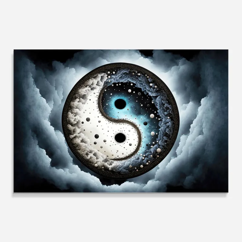 Zertifiziert Glasbild Black Blue Yinyang