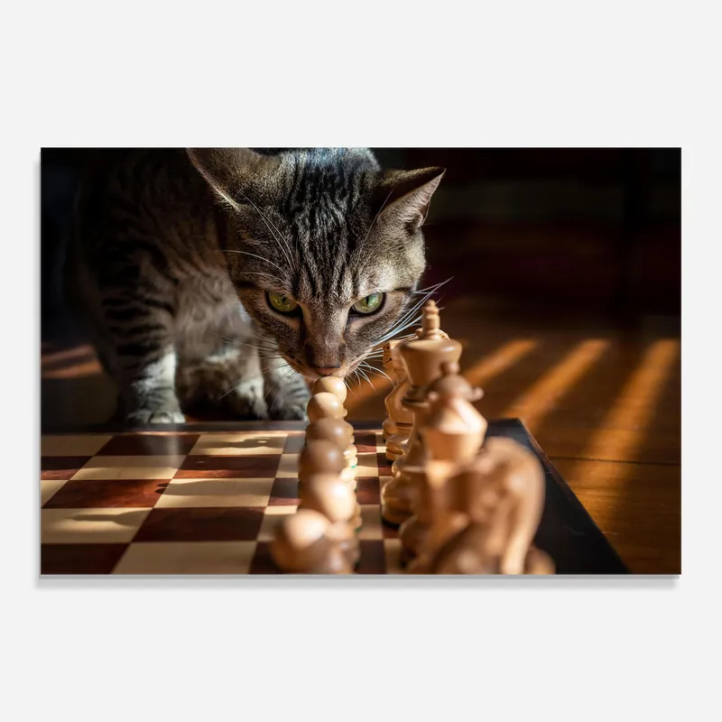 Zertifiziert Glasbild Chess Cat
