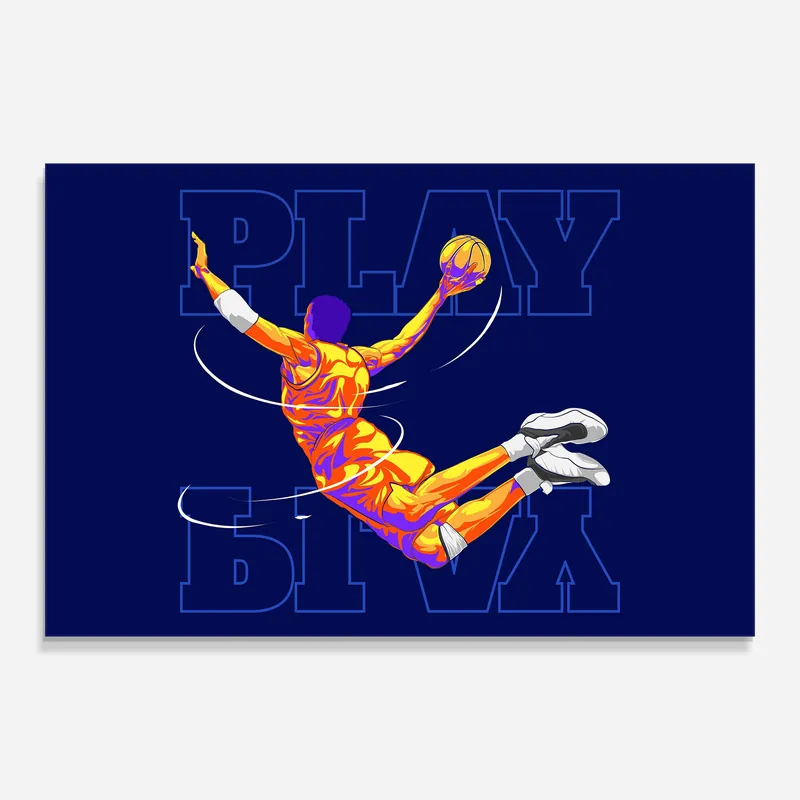 Zertifiziert Glasbild Basketball Blue