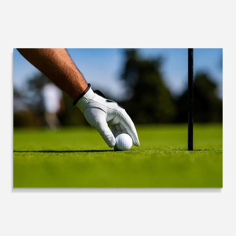 Aktuell Glasbild Golfer Man