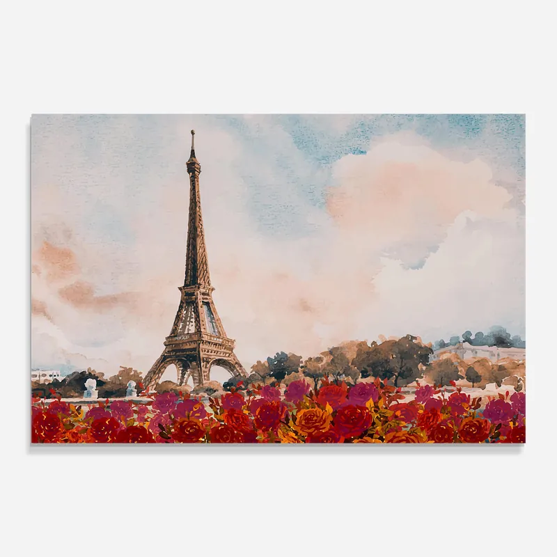 Glasbild Eiffel Tower Roses Abverkauf