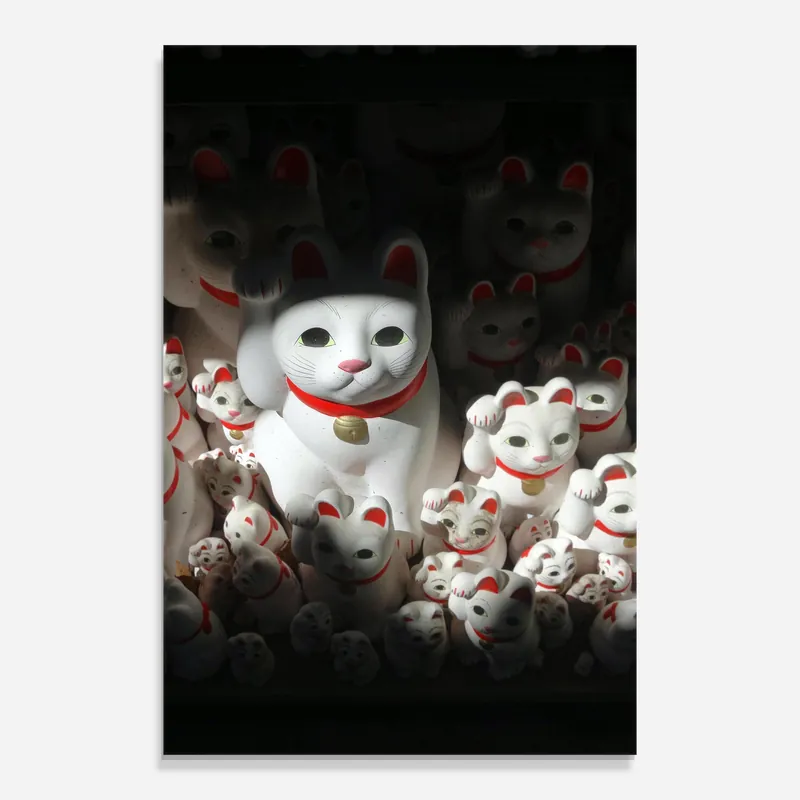 Zertifiziert Glasbild White Lucky Cats