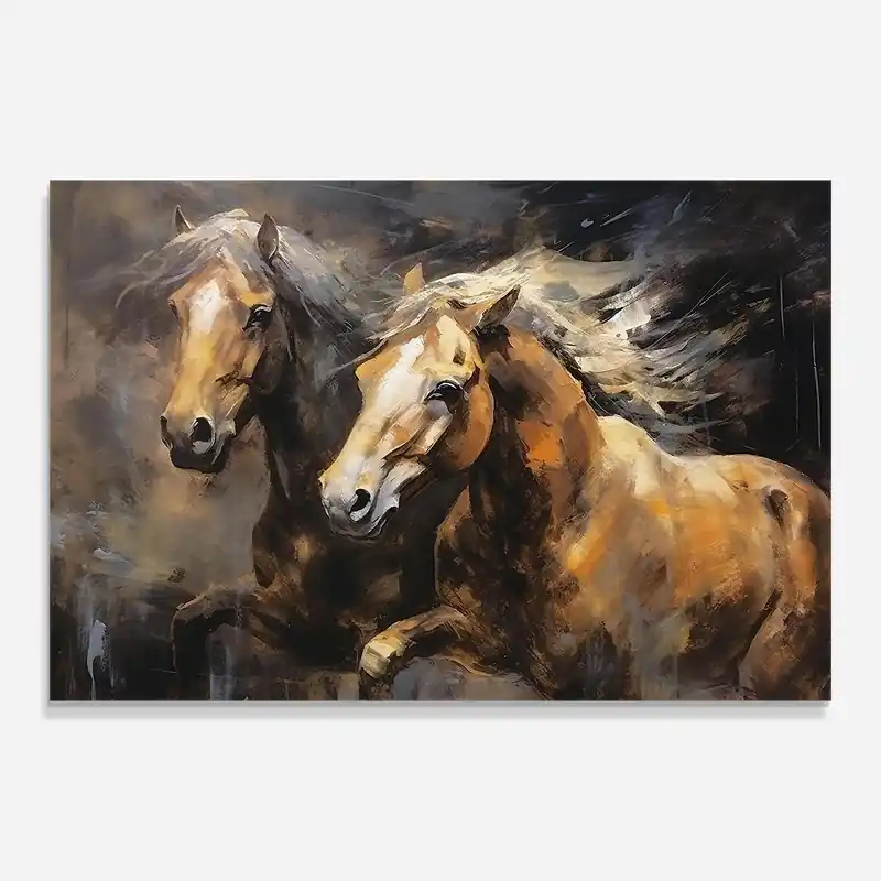 Sonderangebot Glasbild Brown Horses Running