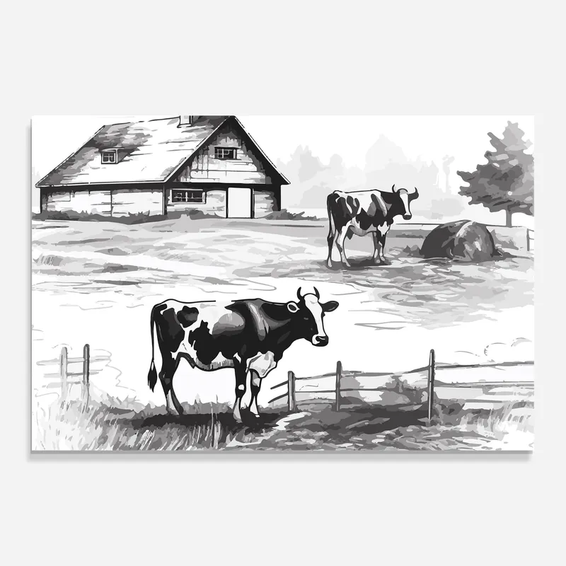 Abverkauf Glasbild Cows Farm Ink