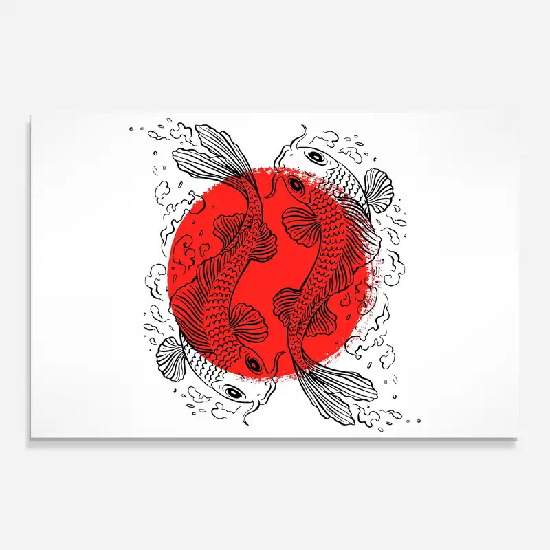 Echt Glasbild Japanese Yinyang Koi
