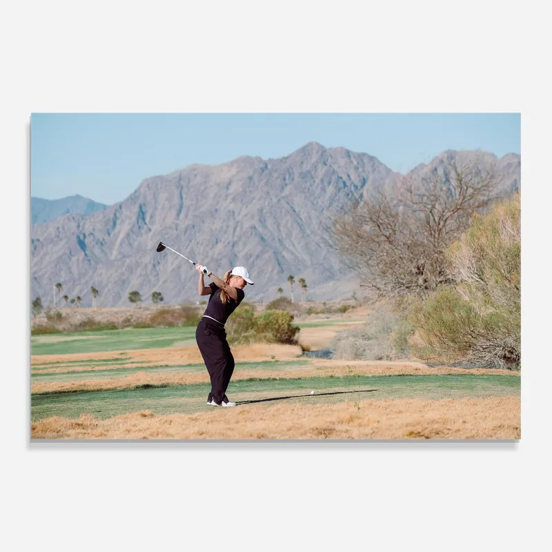 Heißes Angebot Glasbild Golf Player Woman