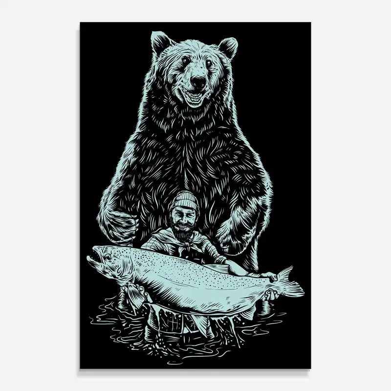 Zertifiziert Glasbild Fishing Bear