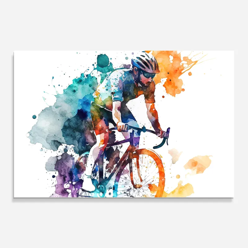 Glasbild Cycling Watercolor Sonderaktion