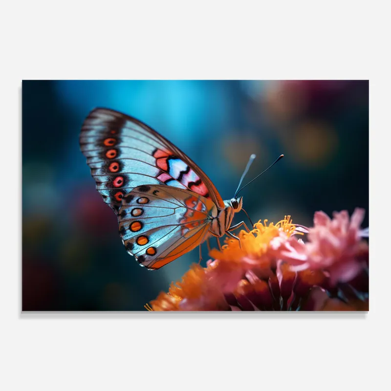 Highlight Glasbild Light Blue Orange Butterfly