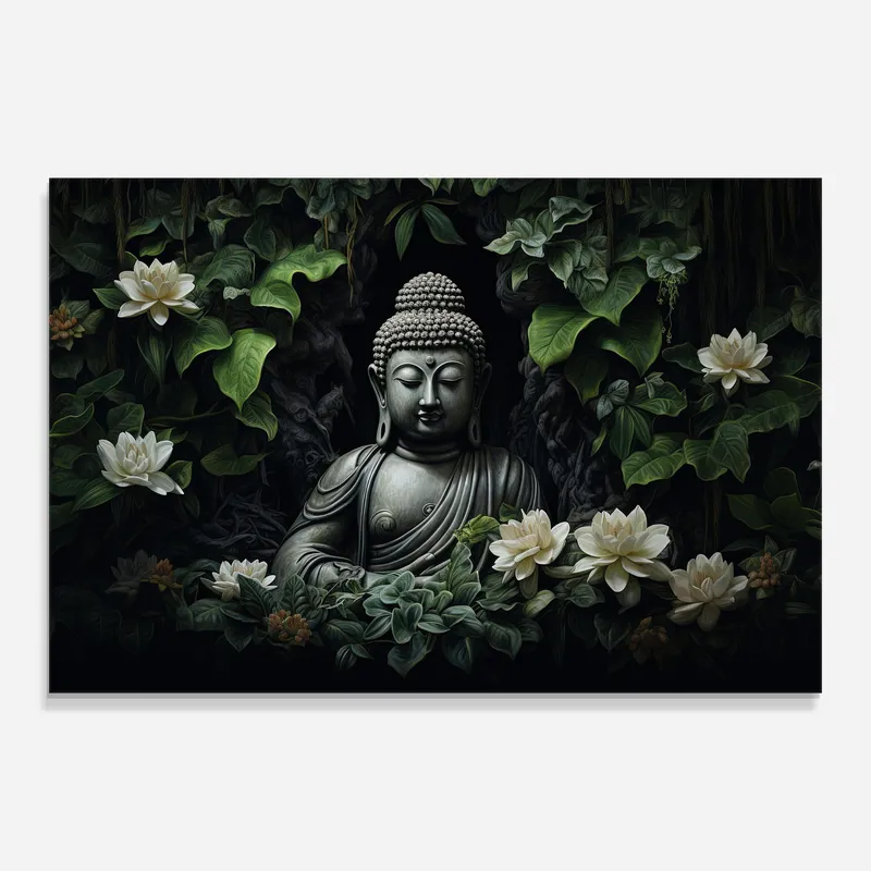 Garantierte Lieferung Glasbild Vecteezy_buddha Statue With Lotus Flower And Green Leaves Background_27741706_950