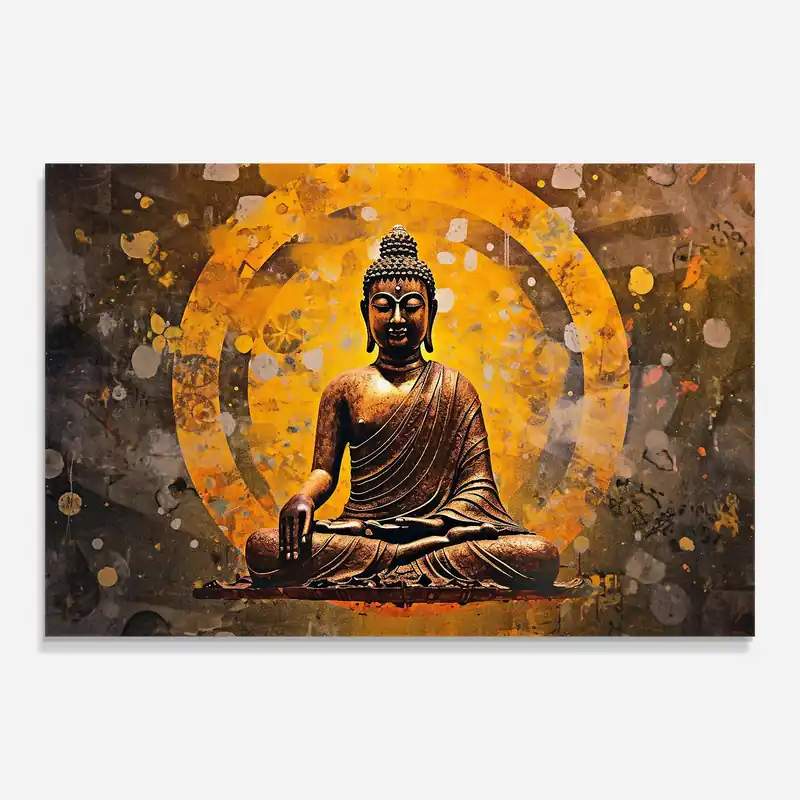 Bestpreis Glasbild Yellow Circle Buddha