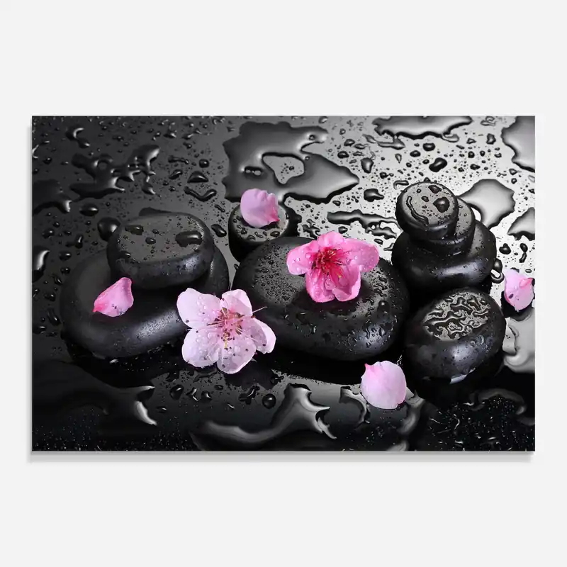 Glasbild Pink Sakura Stones Begrenztes Angebot