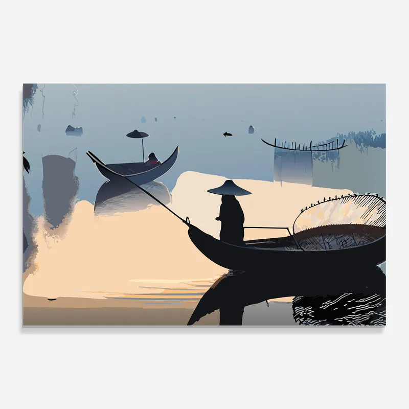 Sofort Bestellen Glasbild Shilouette Man Lake