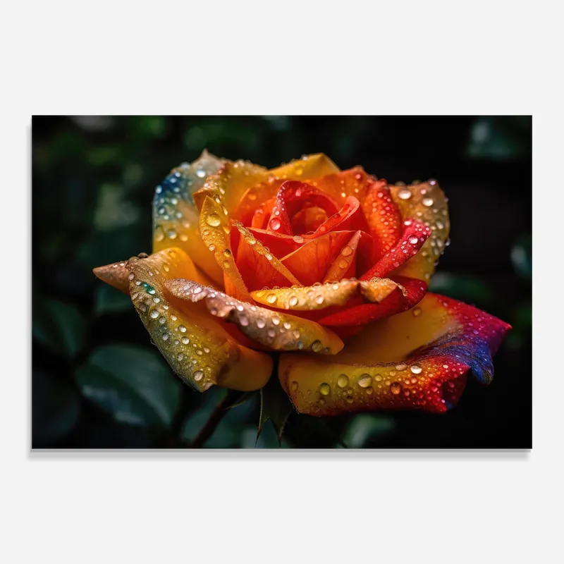 Glasbild Water Drops Yellow Rose Expressversand