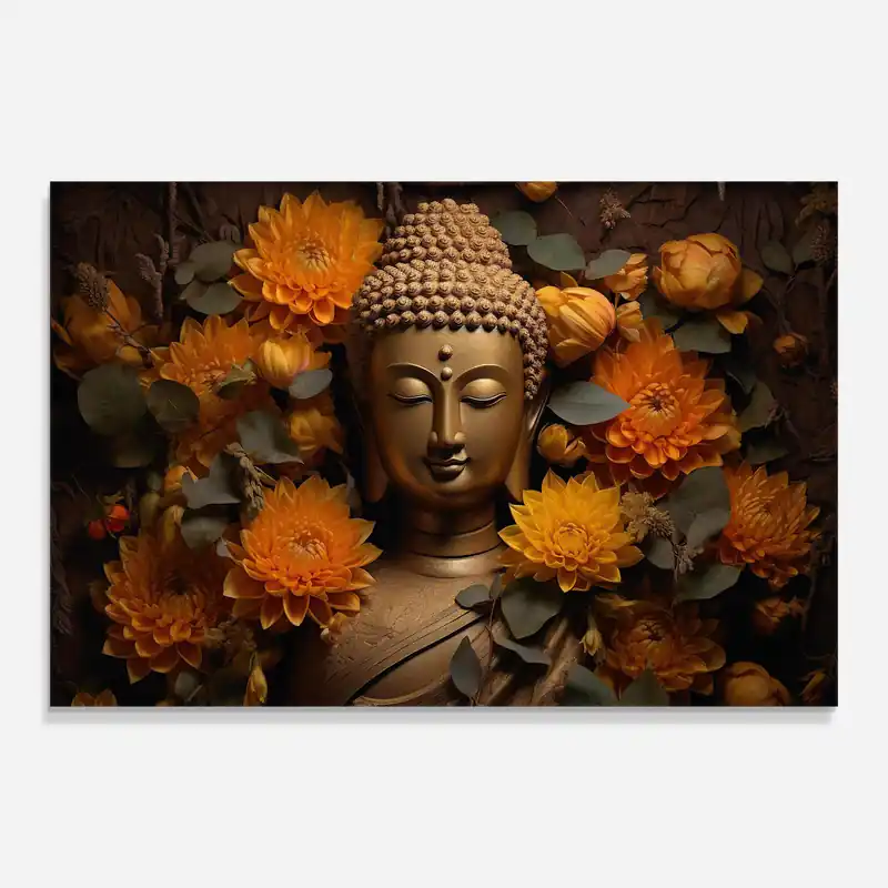 Zertifiziert Glasbild Orange Flower Buddha