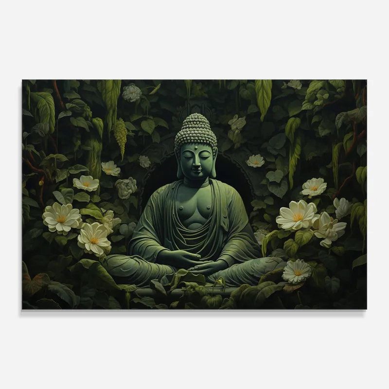 Glasbild Vecteezy_buddha Statue With Lotus Flower And Green Leaves Background_27742335_750 Bestpreis