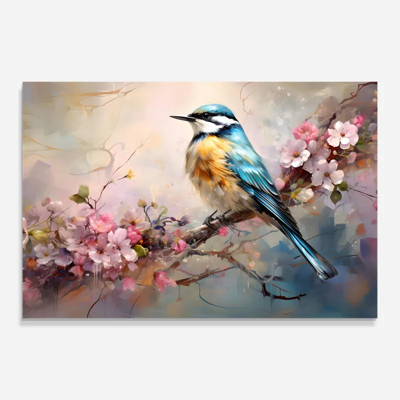 Garantierte Lieferung Glasbild Pretty Blue Bird Art