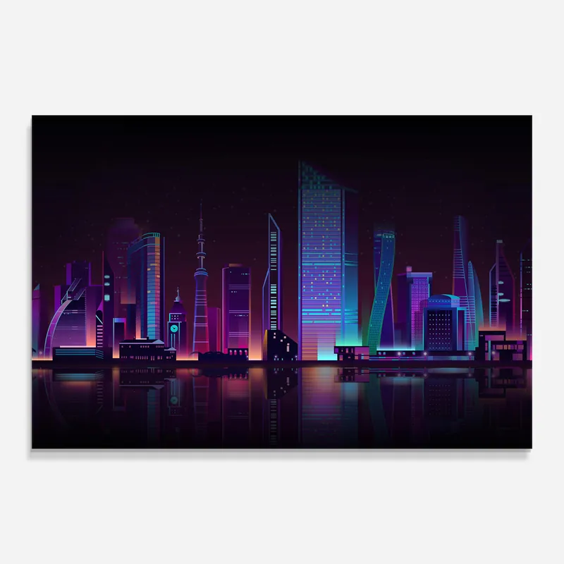 Beliebt Glasbild Purple Blue Building