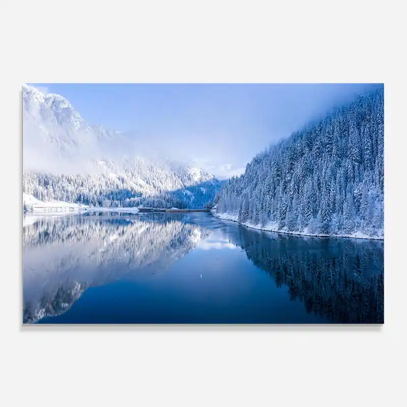 Markenprodukt Glasbild Snowy Mountains Lake