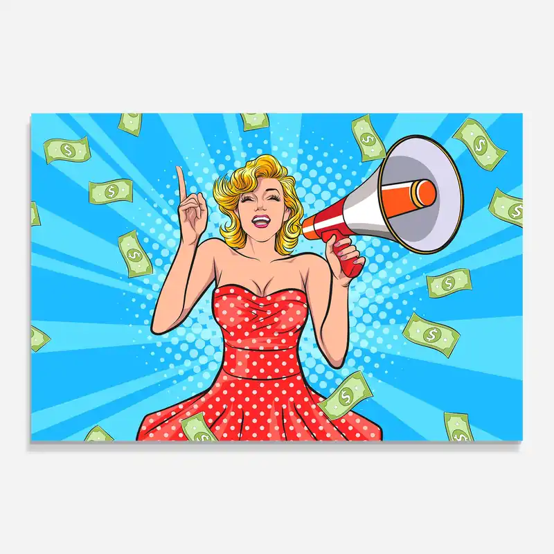 Glasbild Woman Pop Money Sofort Bestellen