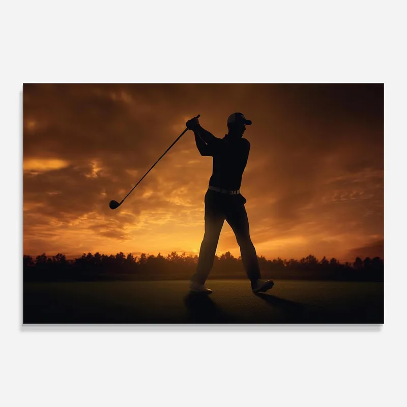 Kostenloser Rückversand Glasbild Golf Course Sunset
