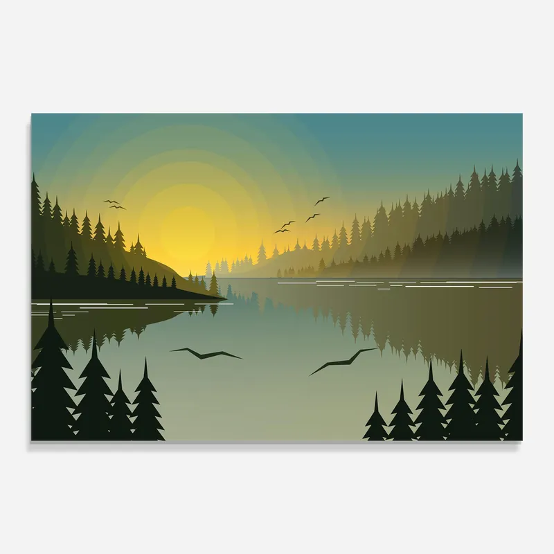 Saisonangebot Glasbild Yellow Sunset Mountain