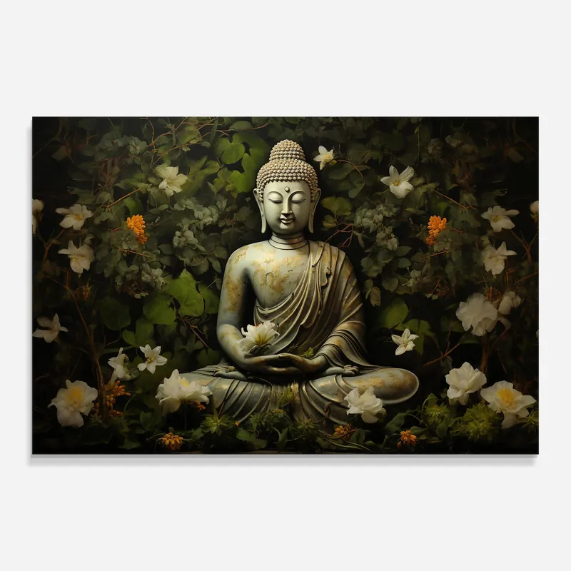 Glasbild Vecteezy_buddha Statue With Lotus Flower And Green Leaves Background_27744838_851 Wochenendangebot
