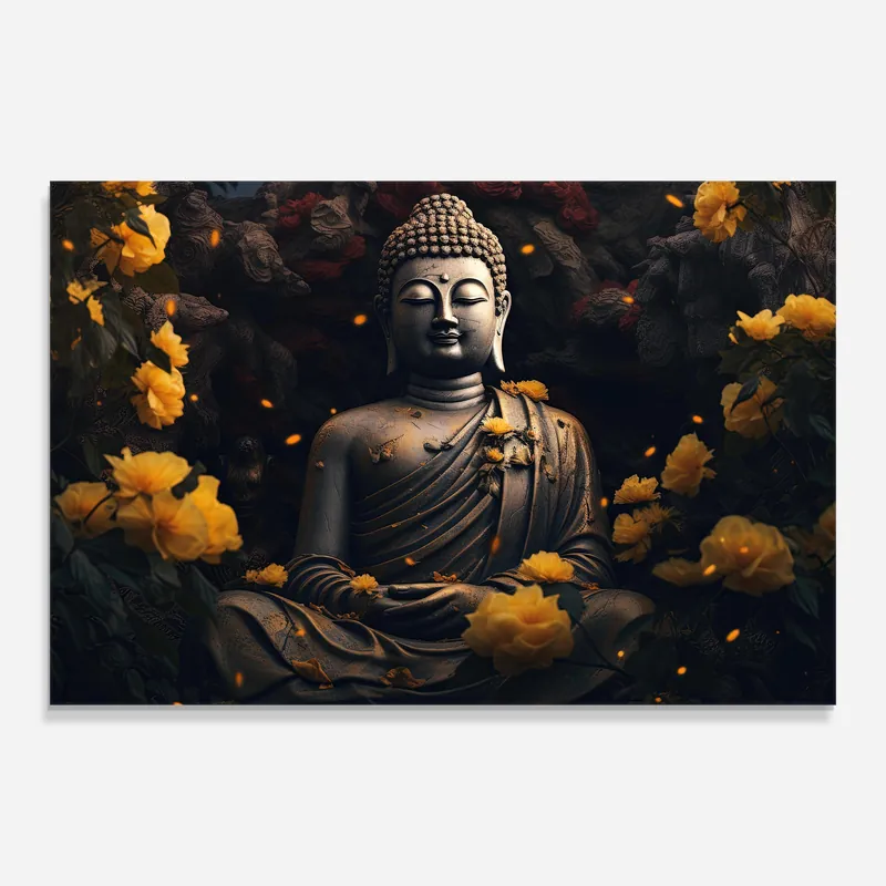 Bestpreis Glasbild Meditation Buddha Flower