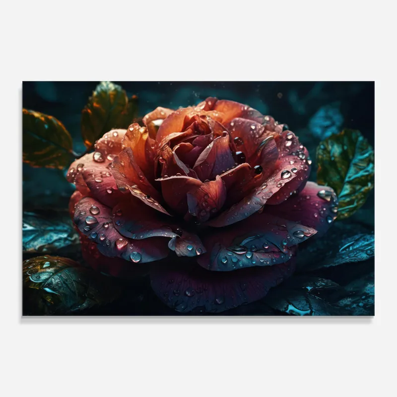 Glasbild Water Drops Orange Rose Kostenloser Rückversand