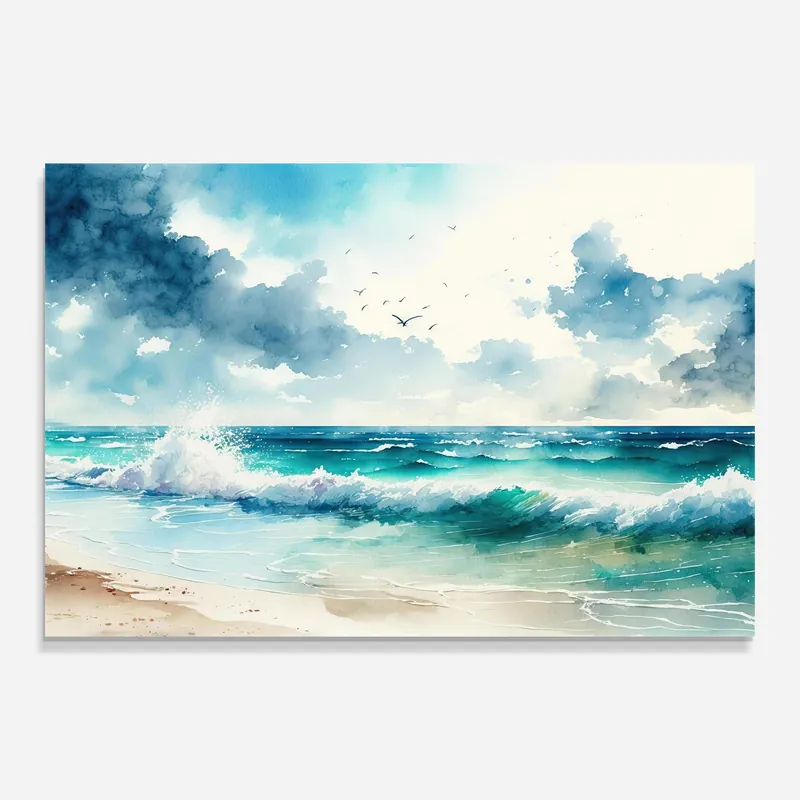 Glasbild Watercolor Sea Beach Garantierte Lieferung
