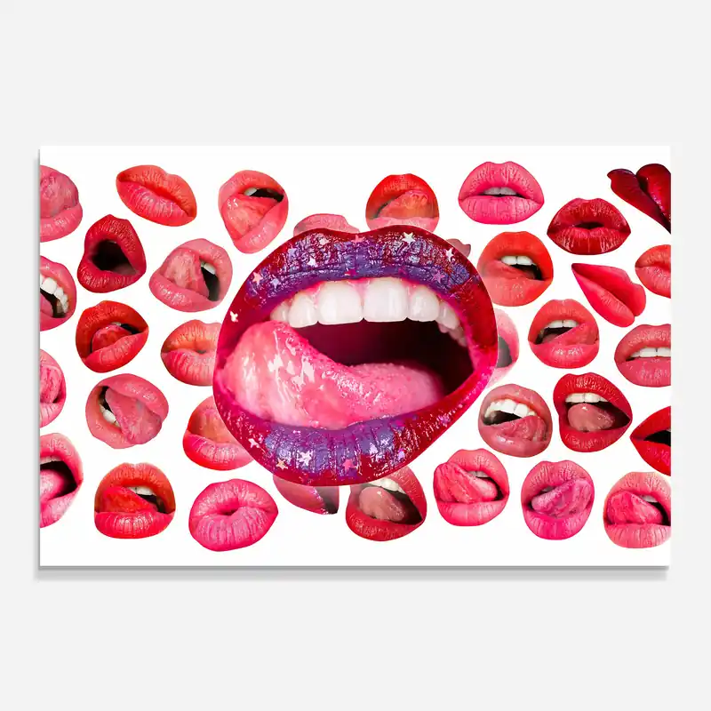 Glasbild Purple Glitter Lips Collage Highlight