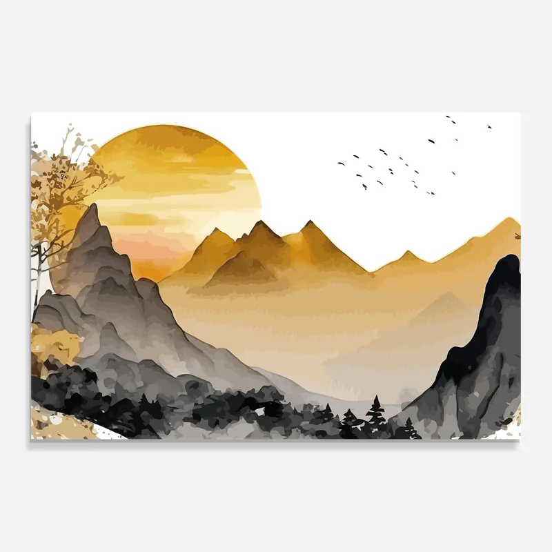 Glasbild Gold Sun Mountain Top-Seller