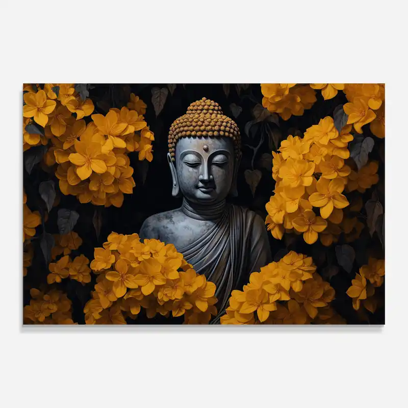 Glasbild Vecteezy_buddha Statue Surrounded By Yellow Flowers Ai Generated_27741729_214 Neue Ware