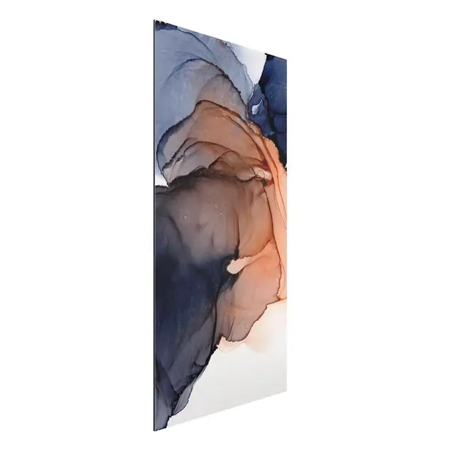 Ozeantropfen Blau-Orange mit Gold Alu-Dibond Bild Markenprodukt