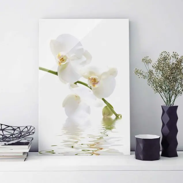 Abverkauf White Orchid Waters                               Glasbild - Hochformat