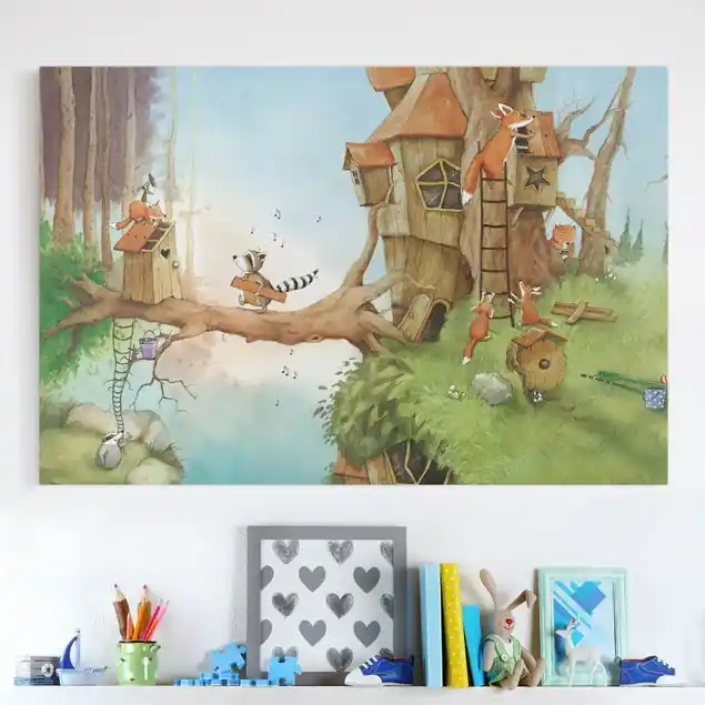 Sichere Zahlung Wassili Waschbär - Wassili und Familie Fuchs Leinwandbild – Canvas