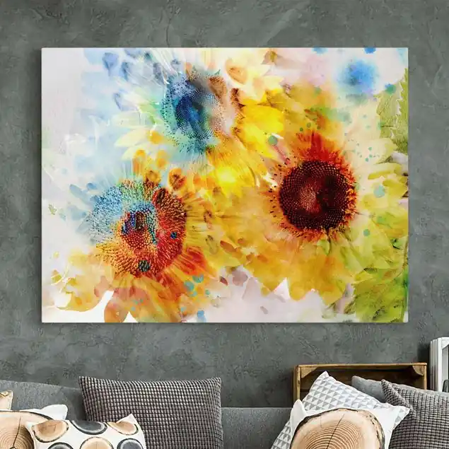 Abverkauf Aquarell Blumen Sonnenblumen                               Leinwandbild – Canvas