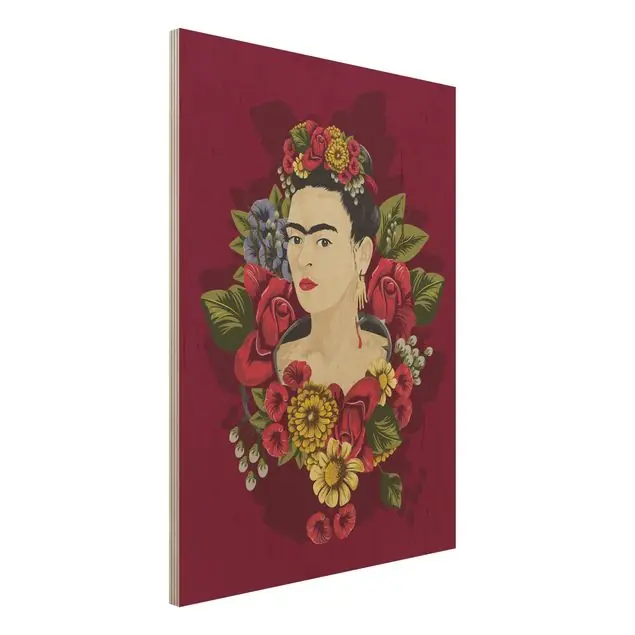 Jetzt Bestellen Frida Kahlo - Rosen                               Holzbild - Hochformat 3:4