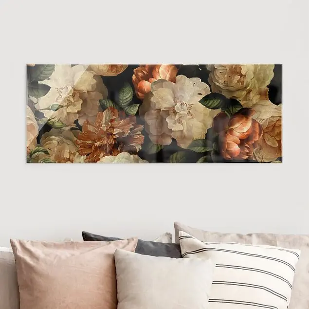 Aktuell Rote Rosen mit Weißen Rosen Glasbild
