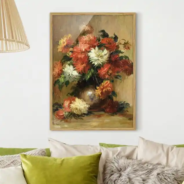 Auguste Renoir - Stillleben mit Dahlien Bild mit Rahmen - Hochformat Online Kaufen