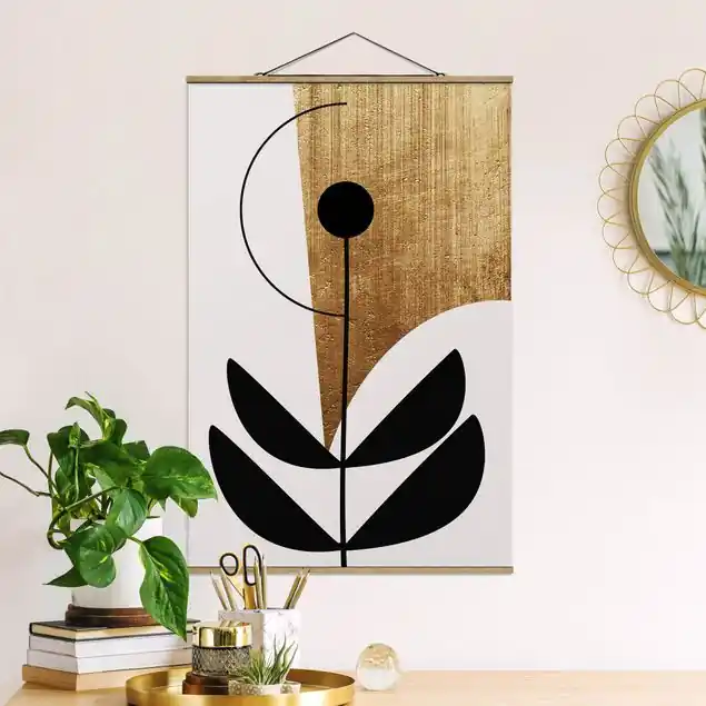 Abstrakte Formen - Blume Gold                               Stoffbild Begrenztes Angebot